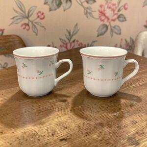 Sango Mystique Peach Coffee Cups #287, Set of 2, Vtg Stoneware Mugs, Drinkware